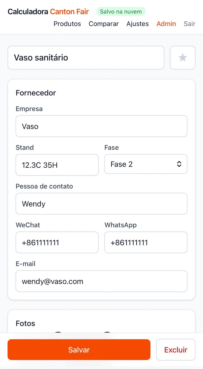 Tela de cadastro do fornecedor, com empresa, stand, fase e contatos